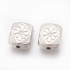 Ccbプラスチック彫刻の花のビーズ  長方形  プラチナ  12x10x5mm  穴：2mm&nbsp;CCB-J029-28P