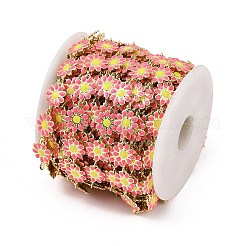 真鍮リンクチェーン  糸巻きとエナメルの菊の花  長持ちメッキ  カドミウムフリー＆ニッケルフリー＆鉛フリー  溶接されていない  ミスティローズ  59x60mm  約32.81フィート（10m）/ロール&nbsp;CHC-D033-01G