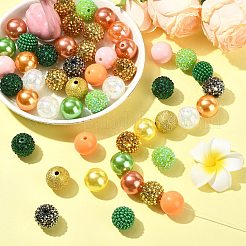 50個のDIYジュエリー作りの検索キット  ABカラーの透明なクラックルラウンドアクリルビーズを含む  ABSプラスチックパール調ラウンドビーズ  ミックスカラー  18~20mm  穴：1.8~3.4mm&nbsp;DIY-CJ0003-06