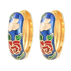 真鍮エナメルフープピアス  花柄  鉛フリー＆カドミウムフリー  ラックめっき  長持ちメッキ  18KGP本金メッキ  ミディアムブルー  20x6mm&nbsp;KK-CBA8324-13G-02