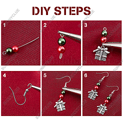 クリスマスのドロップイヤリングのDIYキット  クリスマスツリーとストッキングとリースと雪だるまの合金ペンダントとビーズを含む  ガラスパールビーズ  真鍮のピアスフック  アンティークシルバー&nbsp;DIY-SC0019-35