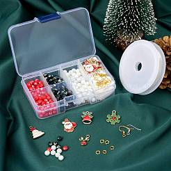 DIY4ペアイヤリング/ブレスレット作成キット  10個のクリスマスをテーマにした合金エナメルペンダント  300個3色ガラスビーズ  弾性水晶の線  アイアン製ピアスフック  ミックスカラー  6x5mm  穴：1mm&nbsp;DIY-FS0001-41