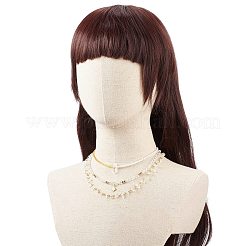 3 個 3 スタイル真鍮スター チャーム ネックレス セット  女性のための天然クォーツ クリスタル ブレット & チップ ビーズ スタッカブル ネックレス  ホワイト  15.31~20.39インチ（38.9~51.8cm）  1個/スタイル&nbsp;NJEW-JN04017