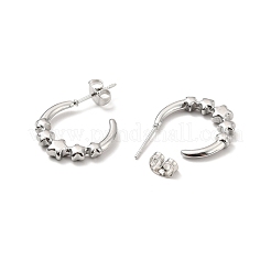 変色しない304ステンレススチール製スタースタッドピアス  女性用ハーフフープピアス  ステンレス鋼色  17x18x3mm  ピン：0.7mm&nbsp;EJEW-P202-04P