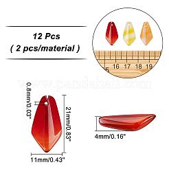 天然＆合成混合原石のペンダント  菱形  21x11x4mm  穴：0.8mm  6素材  2個/材料  12個/箱&nbsp;G-AR0003-46