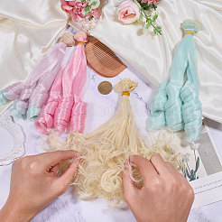 4個 4色 高温ファイバー ロング フラット カーリー ヘアスタイル ドールウィッグ  DIYの女の子のためのbjdメイキングアクセサリー  ミックスカラー  7.87~39.37インチ（200~1000mm）  1pc /カラー&nbsp;DOLL-GL0001-04A