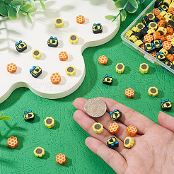 手作りポリマー粘土ビーズ 90g  ミツバチ/花/蜂の巣  ミックスカラー  9~9.5x9~10.5x4~5mm  穴：2mm&nbsp;CLAY-TA0002-06