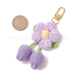 手作りかぎ針編みのコットン製桜の花の吊り飾り  合金回転式ナスカン付き  ミックスカラー  95~118mm&nbsp;HJEW-JM02667