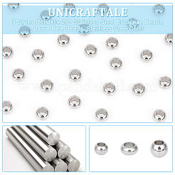 60個 3スタイル ロンデル 201 ステンレススチール ヨーロピアンビーズ  大穴ビーズ  ステンレス鋼色  8~10x6~8mm  穴：4~5mm  20個/スタイル&nbsp;STAS-UN0050-43