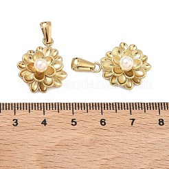 304ステンレススチールとABSプラスチック製の模造真珠ペンダント  花のチャーム  ゴールドカラー  22x18x8mm  穴：6x2.5mm&nbsp;STAS-C172-04A-G