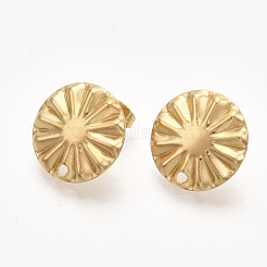 304ステンレススチールスタッドピアス金具  ピアスキャッチ/ピアスバックキャッチ付き  フラットラウンド  ゴールドカラー  17mm  穴：1.8mm  ピン：0.7mm&nbsp;STAS-S079-48A