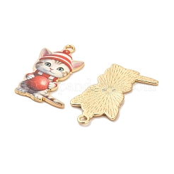 クリスマス合金エナメルペンダント  長持ちメッキ  ゴールドカラー  猫のチャーム  レッド  31x21x1.5mm  穴：2mm&nbsp;ENAM-K069-43A