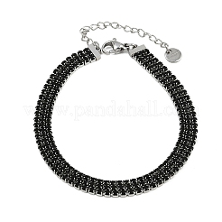 女性用304ステンレススチールラインストーンカップチェーンブレスレット  正方形  ジェット  6-3/4インチ（17.3cm）&nbsp;BJEW-Z143-23P-02