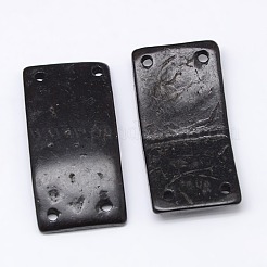 染め加工木製ジュエリーパーツココナッツシャンデリアコネクターパーツ  長方形  ブラック  40x20x3~5mm  穴：2mm&nbsp;COCO-O004-C06
