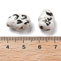 手作りの陶器ビーズ  手描きの陶器ビーズ  ゴールド観賞  動物  ホワイト  11x7.5x15.5mm  穴：2mm&nbsp;PORC-L079-01