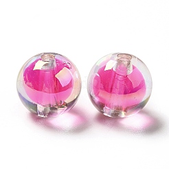ツートン UV メッキ レインボー虹色アクリル ビーズ  二層ビーズ  ラウンド  濃いピンク  15~15.5x15.5~16mm  穴：3~3.1mm&nbsp;TACR-D010-03A-03