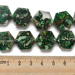 天然の染色されたインペリアルジャスパーと樹脂ビーズの連売り  六角  濃い緑  18x16x6mm  穴：1.5mm  約10個/連  6.93インチ（17.6cm）&nbsp;G-G083-D06-01