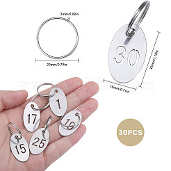 30セット30スタイルのステンレススチールキーホルダー  鉄のリング付き  数字の楕円  ステンレス鋼色  4.7cm  1セット/スタイル&nbsp;KEYC-GL0001-15