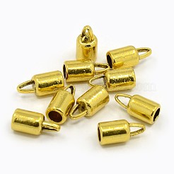 チベット風合金コードエンドパーツ  鉛フリー及びカドミウムフリー  コラム  アンティーク黄金  14x6.5mm  穴：4mm  内径：4~5mm&nbsp;TIBEP-LF9369YKG-AG-FF