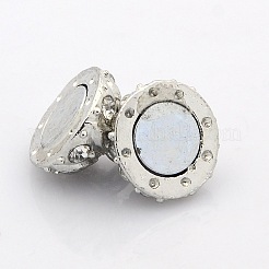 ループ付きの丸い合金マグネットクラスプ  グレードラインストーン  プラチナ  17.5x13mm  穴：2mm&nbsp;PALLOY-P076-02