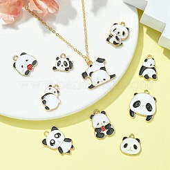 10本10スタイルアロイエナメルペンダント  パンダチャーム  ホワイト  14~25x14~23x1~4mm  穴：1.6~2mm  1個/スタイル&nbsp;ENAM-YW0003-69