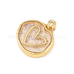 透明エポキシ樹脂真鍮ペンダント  ゴールドカラー  グリッターパウダー付き  ハート  18x20x3.5mm  穴：4.5x2.5mm&nbsp;KK-B163-01G-02
