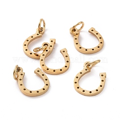 イオンプレーティング（IP）304ステンレススチールチャーム  馬蹄  ゴールドカラー  13x10x1mm  穴：3mm&nbsp;STAS-S105-T519G
