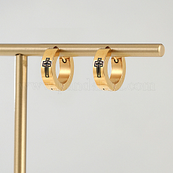 ミニマリストなヒップホップスタイルのクロス201ステンレススチールフープピアス  ゴールドカラー  13x14mm&nbsp;YA3069