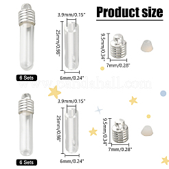12個2スタイルの透明ガラスチューブウィッシュボトルペンダント  合金キャップとゴム付き  銀  29.5~32x7mm  穴：2.1mm  6個/スタイル&nbsp;FIND-PH0017-07