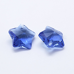 クリアガラスペンダント  多面カット  スターのチャーム  コーンフラワーブルー  13x13.5x7mm  穴：1mm&nbsp;X-GLAA-P037-04-02