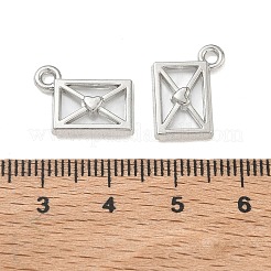 合金アクリルパーツ  ハートのチャームが入った封筒  長持ちメッキ  プラチナ  15.5x11.5x3mm  穴：1.8mm&nbsp;FIND-D044-23P-01