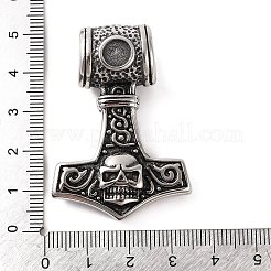 316サージカルステンレスペンダント  頭蓋骨のチャームが付いたトールのハンマー  アンティークシルバー  47.5x33x16mm  穴：11mm&nbsp;STAS-Z073-59AS