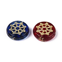 ガラスビーズ  舵付きのフラットラウンド  ゴールドライン入り  ミックスカラー  13x4mm  穴：0.9~1mm&nbsp;LAMP-T021-53M