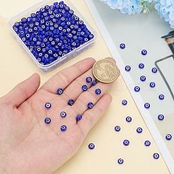 手作りのナザールボンジュウのランプワークビーズ  フラットラウンド  ブルー  6x2.5mm  穴：1mm  300個/セット&nbsp;LAMP-ME0001-16A