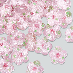 40個の手作りランプワークビーズ  バンピー  花  ピンク  13.5~14x14.5~15x7~8mm  穴：1.4mm&nbsp;LAMP-PA0001-11C