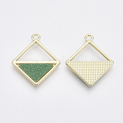 合金ペンダント  PUレザーと  菱形  ライトゴールド  ミディアムシーグリーン  25x22x2mm  穴：2mm  辺の長さ：16mm&nbsp;PALLOY-T067-166B