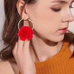 4ペア4色3Dフラワークロスフープピアス  女性用ライトゴールドアイアンイヤリング  ミックスカラー  55~56x35mm  1ペア/カラー&nbsp;EJEW-AN0003-69
