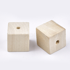 天然木ヨーロッパビーズ  大穴ビーズ  キューブ  アンティークホワイト  24~25x24~25x24~25mm  穴：4.5mm&nbsp;WOOD-T013-25mm
