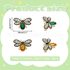 6個 2色 ミツバチ合金ラインストーンラペルピンブローチ バックパック 服用  ミックスカラー  25x38mm  3個/カラー&nbsp;JEWB-ME0001-08