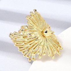 真鍮のカフオープンリング  花  ラックめっき  長持ちメッキ  カドミウムフリー＆鉛フリー  18KGP本金メッキ  33.5mm  内径：20.5mm&nbsp;RJEW-D346-02G