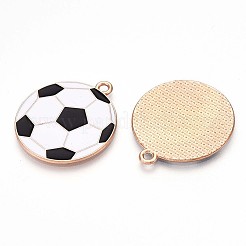 合金エナメルチャーム  鉛フリー＆カドミウムフリー  ゴールドカラー  サッカーのチャーム  ホワイト  28x25x1mm  穴：2mm&nbsp;ENAM-T022-13