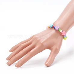 アクリルキッズブレスレット  ストレッチビーズブレスレット  花のプラスチックビーズ付き  カラフル  内径：1-3/4インチ（4.3cm）&nbsp;BJEW-JB06116-01