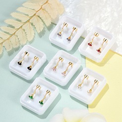 四角いガラスの耳栓  304ステンレススチールピアススタッドスクリューイヤリング女性用  ゴールドカラー  透明  3x3mm  ピン：1mm&nbsp;EJEW-H105-24G-A
