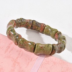 竹製の天然ウナカイトビーズを使用した伸縮性のあるブレスレット（女性用・男性用）  内径：2.36インチ（6cm）&nbsp;BJEW-K304-01F