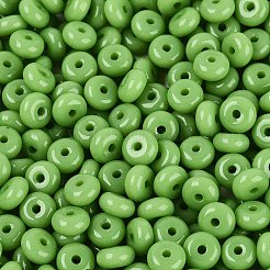 不透明色のガラスシードビーズ  ロンデル  黄緑  6x3mm  穴：1.2~1.6mm  約2500個/ポンド&nbsp;SEED-Q042-01A-D03