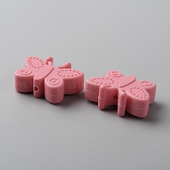 食品グレードの環境に優しいシリコーンビーズ  蝶  淡いバイオレットレッド  21x30x11mm  穴：2.2mm&nbsp;SIL-WH0012-026J