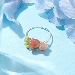 天然南赤瑪瑙チップ指輪  女性用銅線巻きジュエリー  usサイズ8（18.1mm）&nbsp;RJEW-TA00125