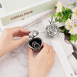 チベットスタイルの亜鉛合金ジュエリーボックス  小さなジュエリー用のバラの花のケース  リング  イヤリング収納  内部のスポンジ  アンティークシルバー  5.4x4.8cm  内径：3.9x2.3のCM&nbsp;OBOX-WH0016-06
