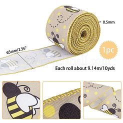 ポリエステルリボン  片面ひまわり蜂段落模様  ギフト包装用  花の弓工芸品の装飾  ペルー  2-1/2インチ（65mm）  10ヤード/ロール（9.14m /ロール）&nbsp;OCOR-WH0063-11B