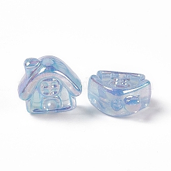 UVメッキレインボー虹色アクリルビーズ  ハウス  ライトスカイブルー  16x17.5x8mm  穴：3.5mm&nbsp;PACR-M003-02C